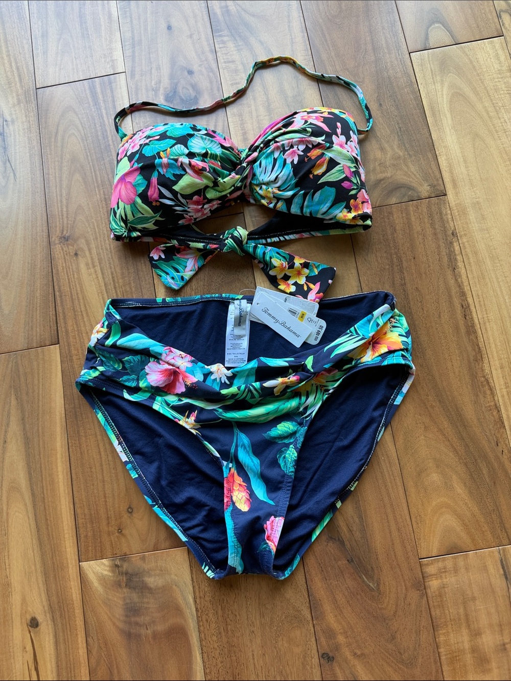 Tommy Bahama Navy Floral Bandeau Bikini and matching bottoms